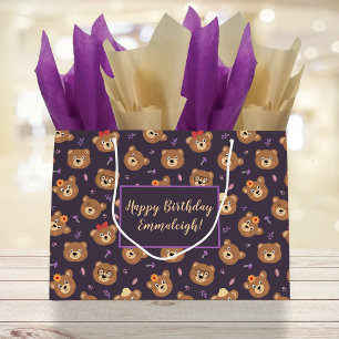 Cute Teddy Bear Face   Purple Custom Large Gift Bag