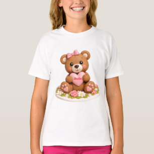 Cute Teddy Bear Figurine with Name Heart T-Shirt