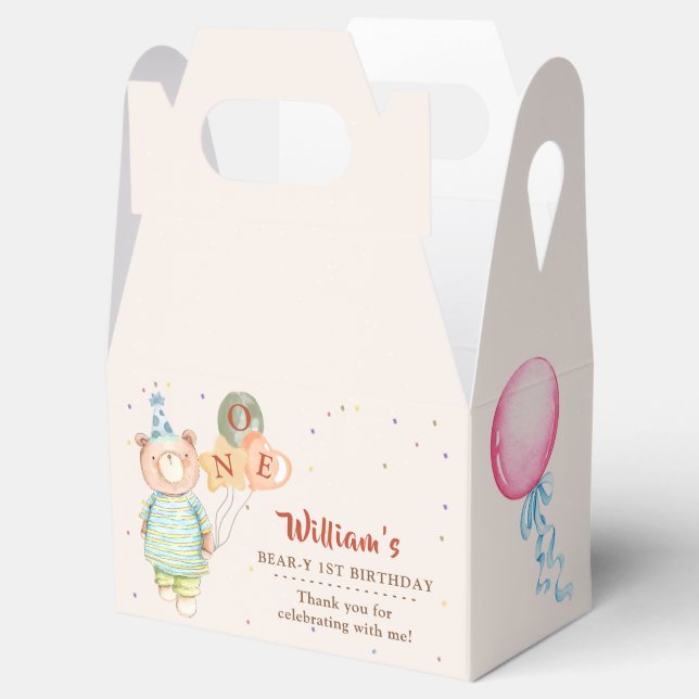 Cute Teddy Bear First Birthday Party Favour Box (Opened)