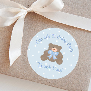 Cute Teddy Bear First Birthday Party Thank You Classic Round Sticker