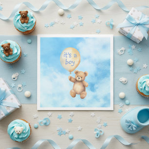 Cute teddy bear floating balloon baby shower napkin