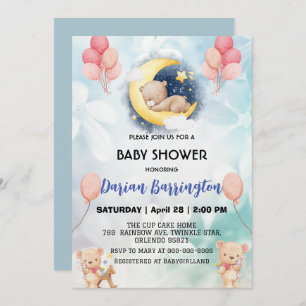 cute teddy Bear flower balloon baby shower party Invitation