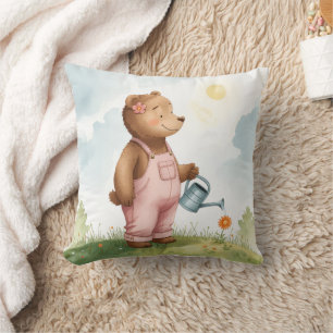 Cute Teddy Bear Gardening Throw Pillow for Kids Nu