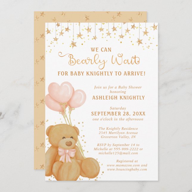 Cute Teddy Bear Gender Neutral Baby Shower Invitation (Front/Back)