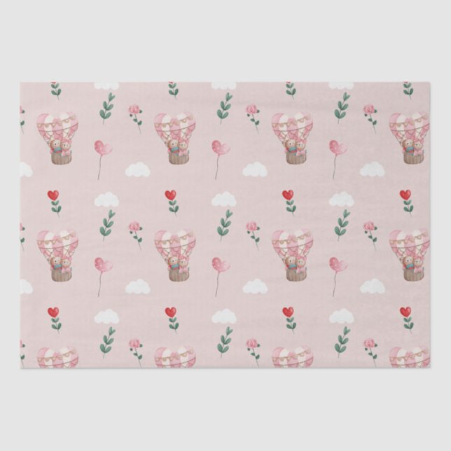 Cute teddy bear gift balloon Valentine's Day Tissue Paper (Front)
