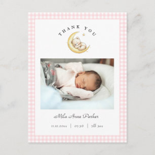 Cute Teddy Bear Gingham Girl Birth Announcement Postcard