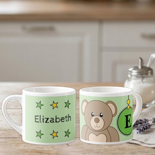 Cute teddy bear green kid's size espresso cup (Creator Uploaded)