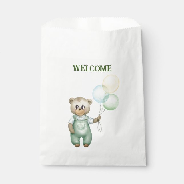 cute teddy bear green wallpaper favour bags (Front)