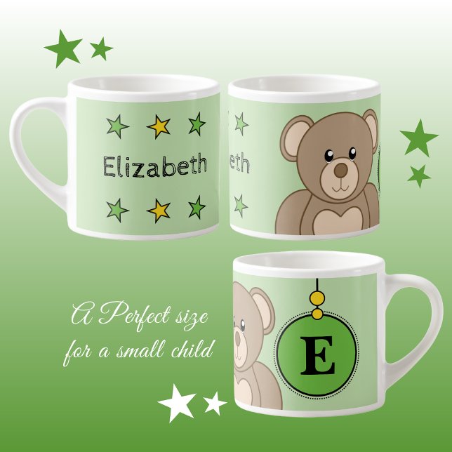 Cute teddy bear green yellow with stars child's espresso cup (Creator Uploaded)