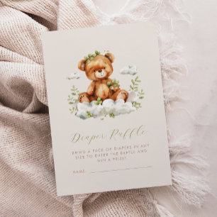 Cute Teddy Bear Greenery Diaper Raffle Enclosure Card