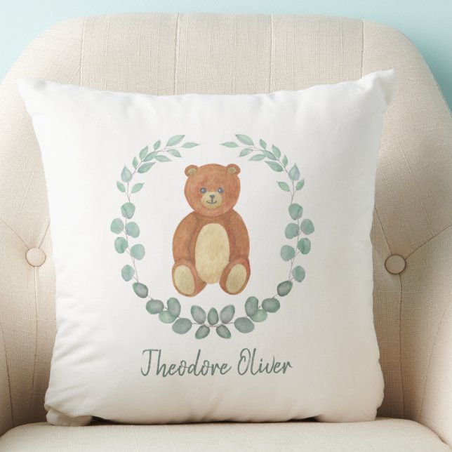  Cute Teddy Bear Greenery Nursery  Cushion (Creator Uploaded)
