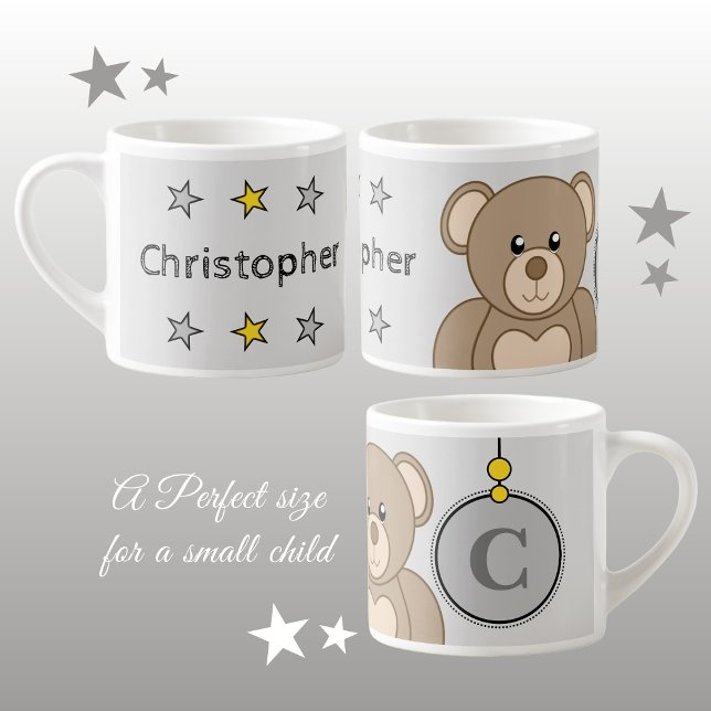 Cute teddy bear grey yellow with stars child's espresso cup (Creator Uploaded)