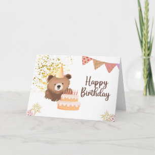 Cute Teddy Bear Happy Birthday Card