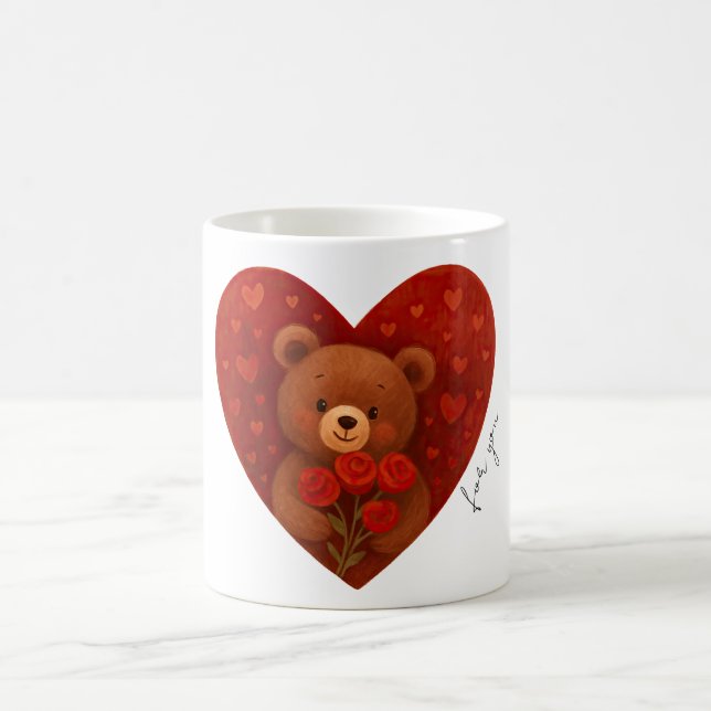 Cute Teddy Bear Heart Mug – Personalized “For You” (Center)