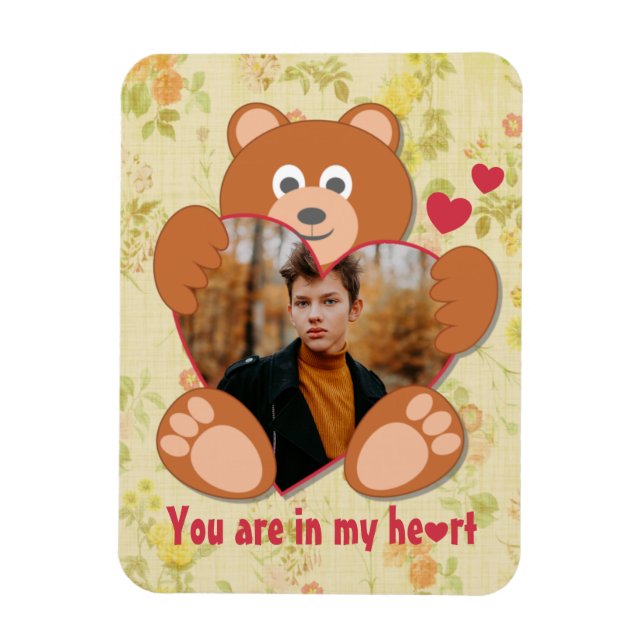 Cute Teddy Bear Heart Photo Valentine Love Magnet (Vertical)