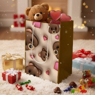 Cute Teddy Bear & Hearts Gift Bag