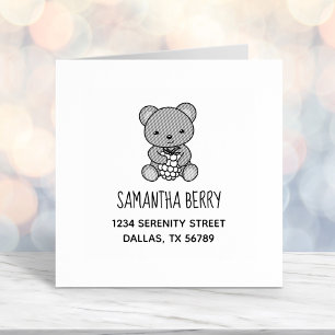 Cute Teddy Bear Holding a Berry Address Self-inking Stamp