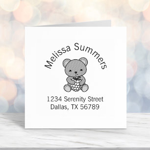 Cute Teddy Bear Holding a Berry Arch Address Self-inking Stamp