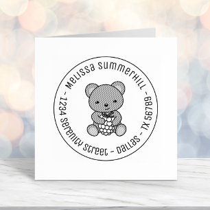 Cute Teddy Bear Holding a Berry Round Address Self-inking Stamp