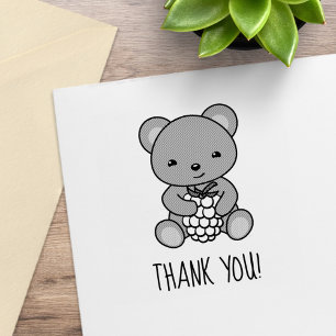 Cute Teddy Bear Holding a Berry Thank You Rubber Stamp