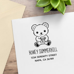 Cute Teddy Bear Holding a Honey Jar Address Rubber Stamp