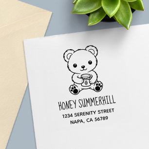 Cute Teddy Bear Holding a Honey Jar Address Self-inking Stamp