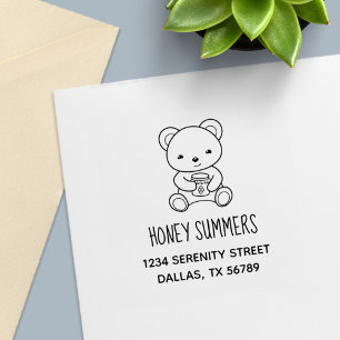 Cute Teddy Bear Holding a Honey Jar Address Self-inking Stamp