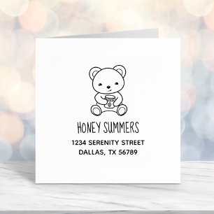 Cute Teddy Bear Holding a Honey Jar Address Self-inking Stamp