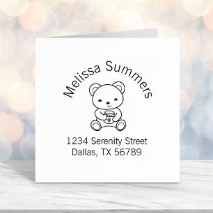 Cute Teddy Bear Holding a Honey Jar Arch Address Self-inking Stamp