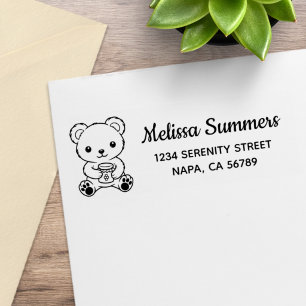 Cute Teddy Bear Holding a Honey Jar Return Address Rubber Stamp