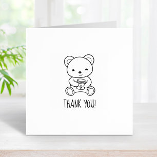 Cute Teddy Bear Holding a Honey Jar Thank You 1x1 Rubber Stamp
