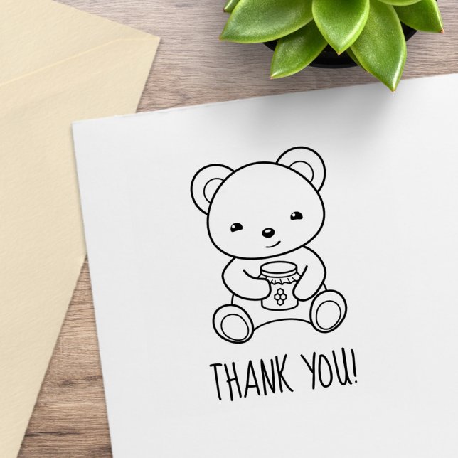 Cute Teddy Bear Holding a Honey Jar Thank You Rubber Stamp (Creator Uploaded)