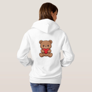 Cute Teddy Bear Holding a Red Heart Sticker - Ado Hoodie