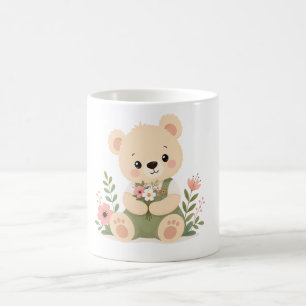 Cute Teddy Bear Holding a Wildflower Bouquet Coffee Mug