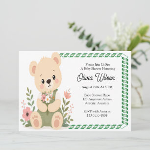 Cute Teddy Bear Holding a Wildflower Bouquet Invitation