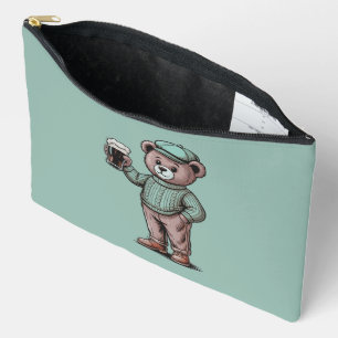 Cute Teddy Bear Holding Beer Accessory Pouch