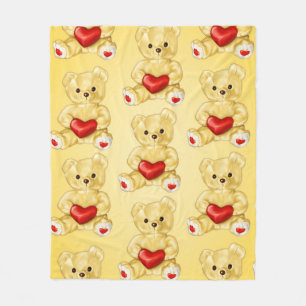 Cute Teddy Bear Holding Heart – Adorable Plush Toy Fleece Blanket