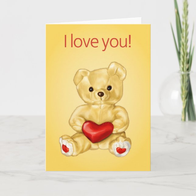 Cute Teddy Bear Holding Heart – Adorable Plush Toy Holiday Card (Front)