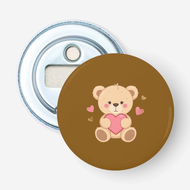 Cute Teddy Bear Holding Heart – Valentine Love Ill Bottle Opener (Front)