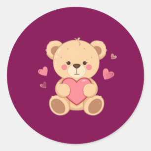 Cute Teddy Bear Holding Heart – Valentine Love Ill Classic Round Sticker