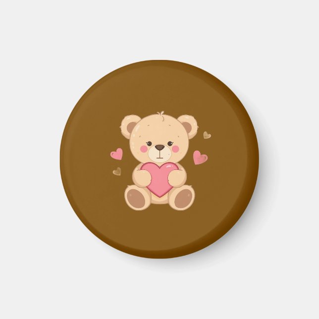 Cute Teddy Bear Holding Heart – Valentine Love Ill Magnet (Front)