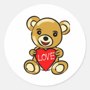 Cute Teddy Bear Holding Heart with Love – Adorable Classic Round Sticker