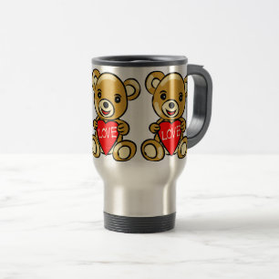 Cute Teddy Bear Holding Heart with Love – Adorable Travel Mug