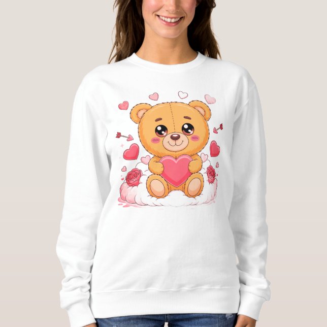 Cute teddy bear holding pink heart T-Shirt Sweatshirt (Front)