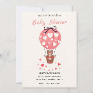 Cute Teddy Bear Hot Air Balloon Baby Shower Invitation