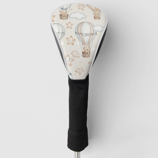 Cute Teddy Bear Hot Air Balloon Neutral Pattern 1 Golf Head Cover (Front)