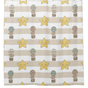 Cute Teddy Bear Hot Air Balloon Neutral Pattern 1 Shower Curtain