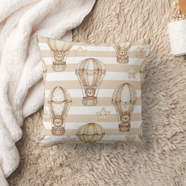 Cute Teddy Bear Hot Air Balloon Neutral Pattern 2 Cushion (Blanket)