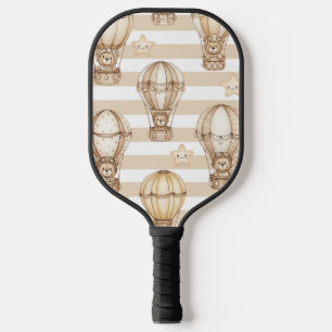Cute Teddy Bear Hot Air Balloon Neutral Pattern 2 Pickleball Paddle