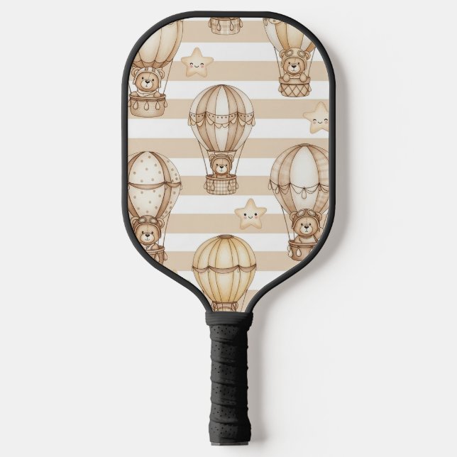 Cute Teddy Bear Hot Air Balloon Neutral Pattern 2 Pickleball Paddle (Front)